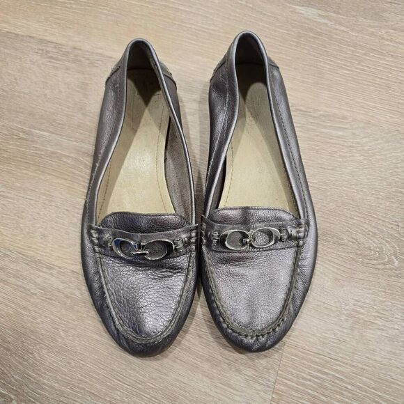 Coach Fortunata Loafers Women's 8.5M Metallic Silver Leather Pebble Grain Flats‎ - Picture 7 of 7